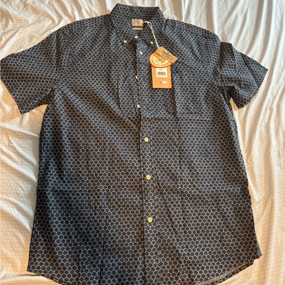Faherty Men's Shirt Sizes Playa Midnight Fish Scale SS Cotton MWC0017 Navy A28